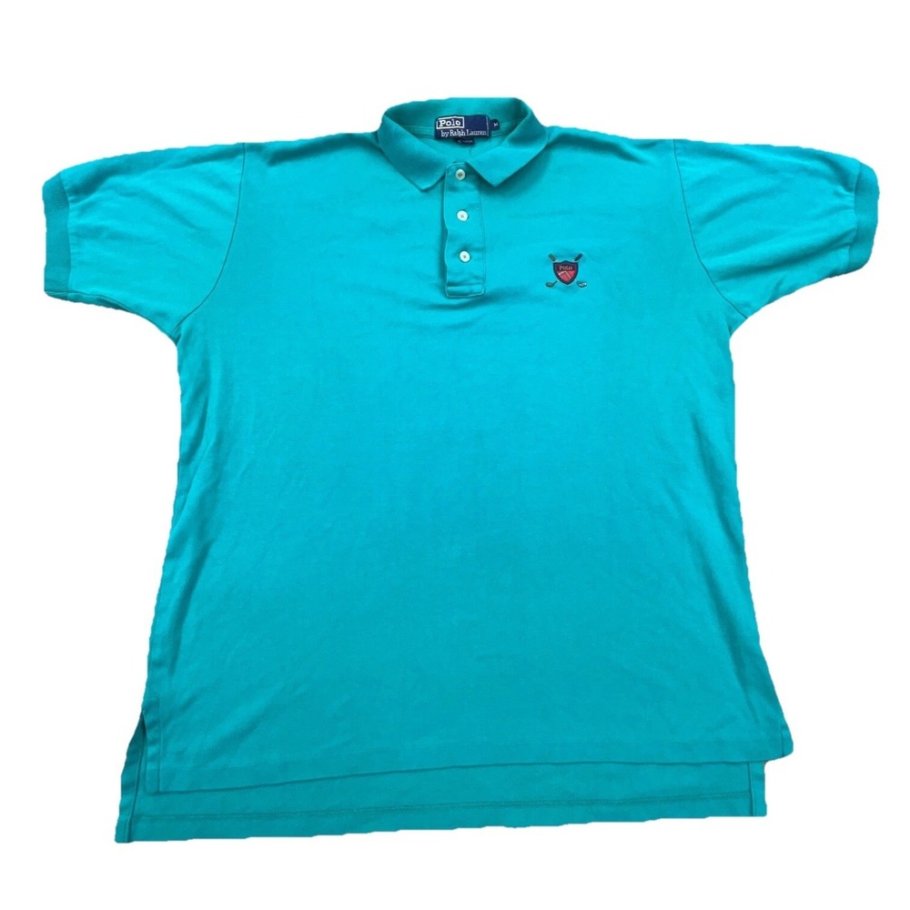 Vintage Ralph Lauren Polo Shirt Men Medium Blue Teal Soft‎ Touch Golf Crest Y2K